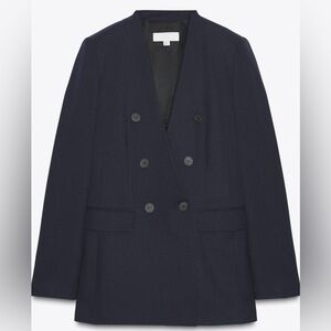 Zara Lapelless Navy Double-Breasted Suit size XL